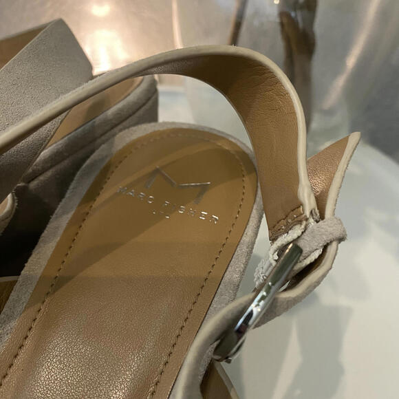 Marc Fisher Bloom Grommet Wedge Platform Sandal Tan 9.5 Like New - Picture 4 of 7